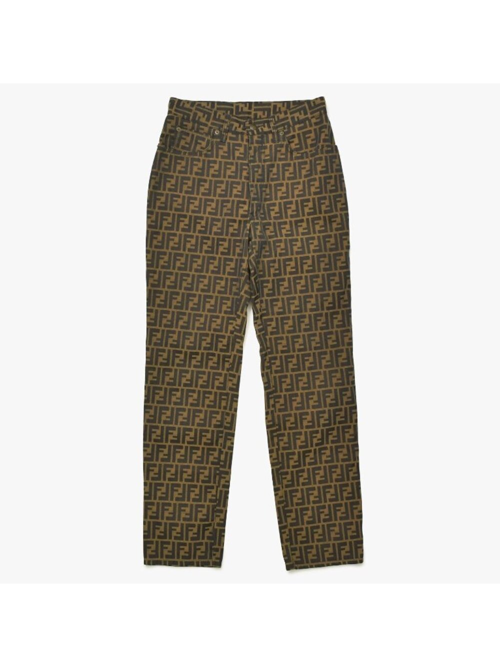 Fendi Zucca Pattern FF Monogram All Over Print Pants Long Brown Black Vintage